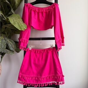 Pink Off-Shoulder Skirt Set